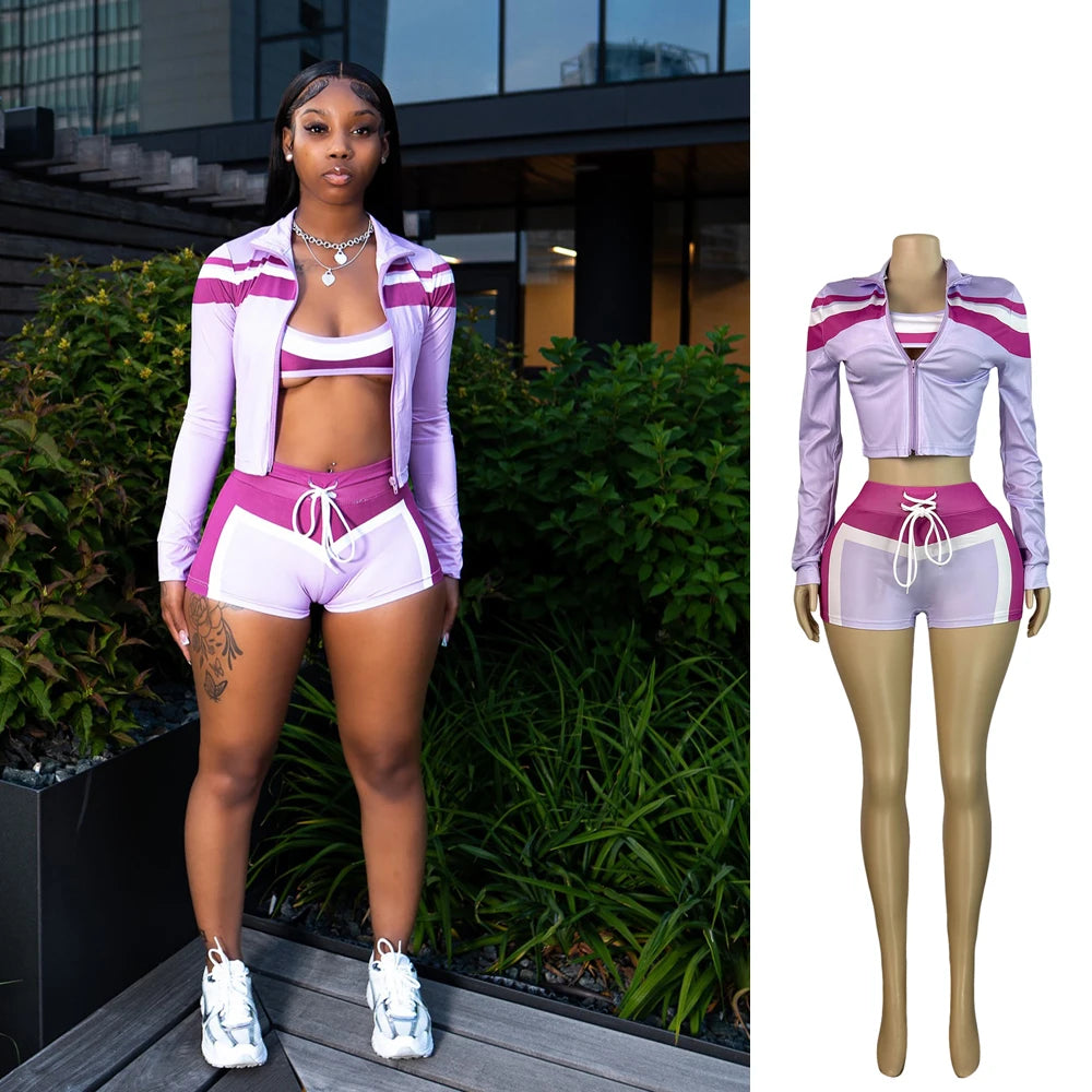 "She's A Runner" 3-Piece L/S Tracksuit Workout Outfit Set - 6 Color Options