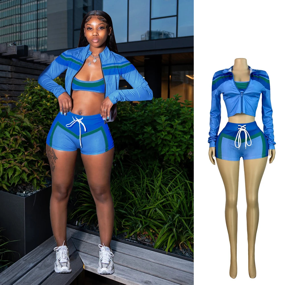 "She's A Runner" 3-Piece L/S Tracksuit Workout Outfit Set - 6 Color Options