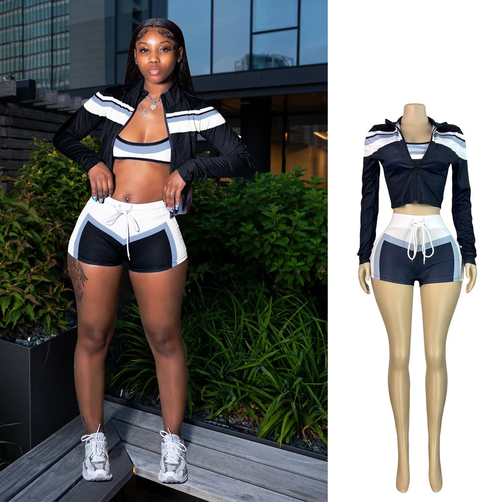 "She's A Runner" 3-Piece L/S Tracksuit Workout Outfit Set - 6 Color Options