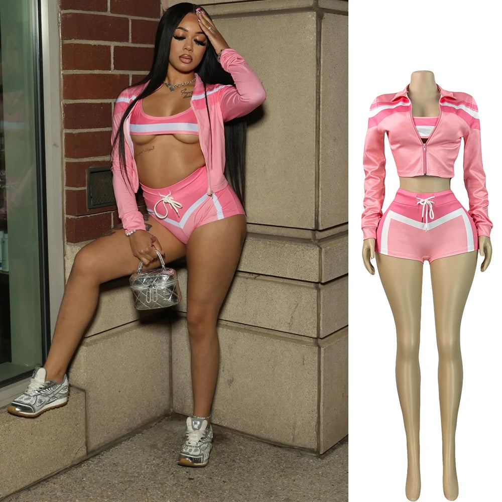 "She's A Runner" 3-Piece L/S Tracksuit Workout Outfit Set - 6 Color Options