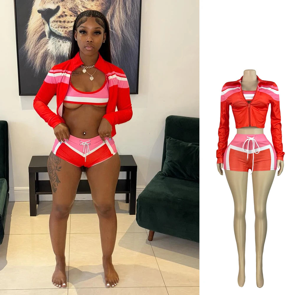"She's A Runner" 3-Piece L/S Tracksuit Workout Outfit Set - 6 Color Options