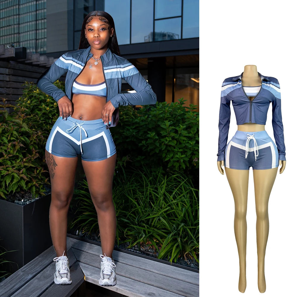 "She's A Runner" 3-Piece L/S Tracksuit Workout Outfit Set - 6 Color Options