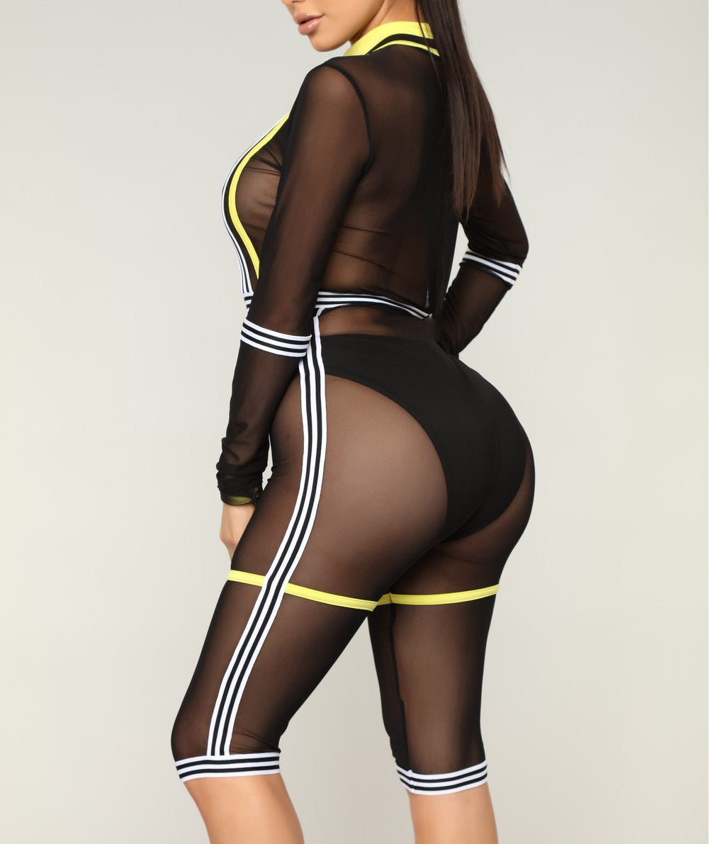 "Don't Mesh With Me" Biker Short Romper - Black