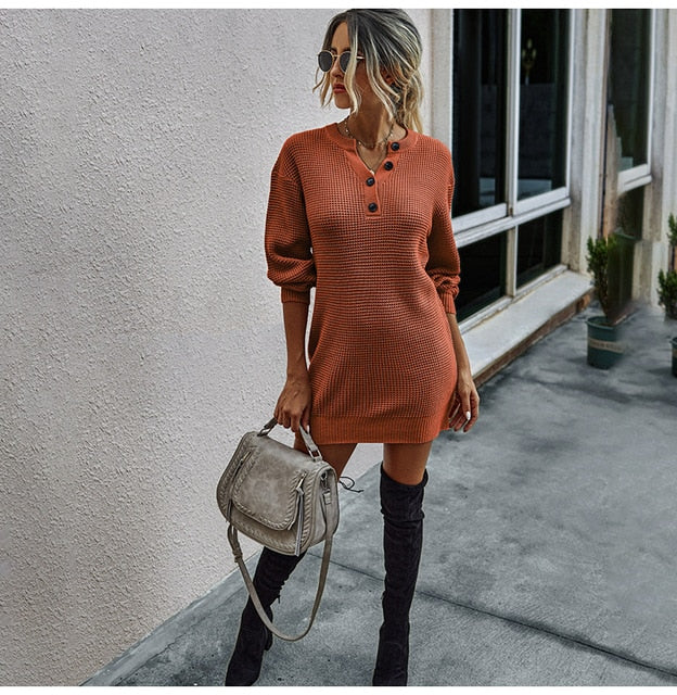 "U Better Sweat Her" L/S Knitted Sweater Dress - 5 Color Options