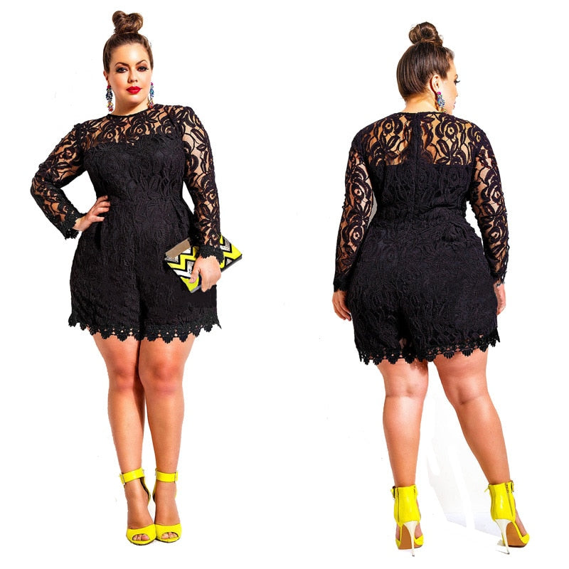 "Slay Bae" Lace Long Sleeve Romper - Black and White