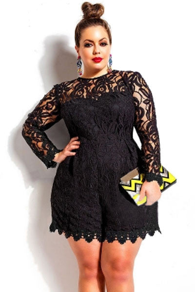 "Slay Bae" Lace Long Sleeve Romper - Black and White