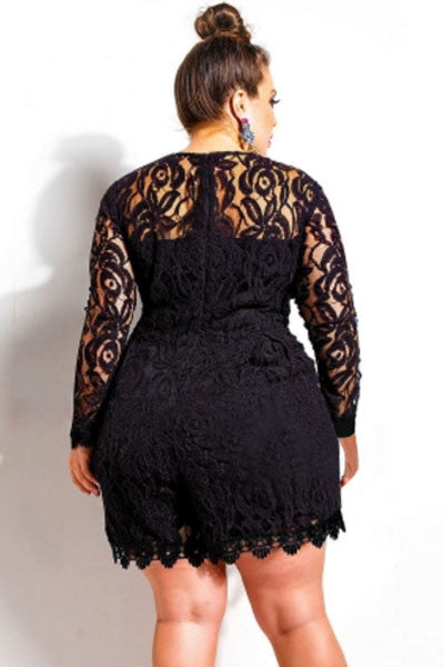 "Slay Bae" Lace Long Sleeve Romper - Black and White