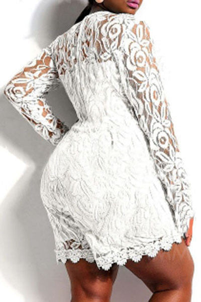 "Slay Bae" Lace Long Sleeve Romper - Black and White
