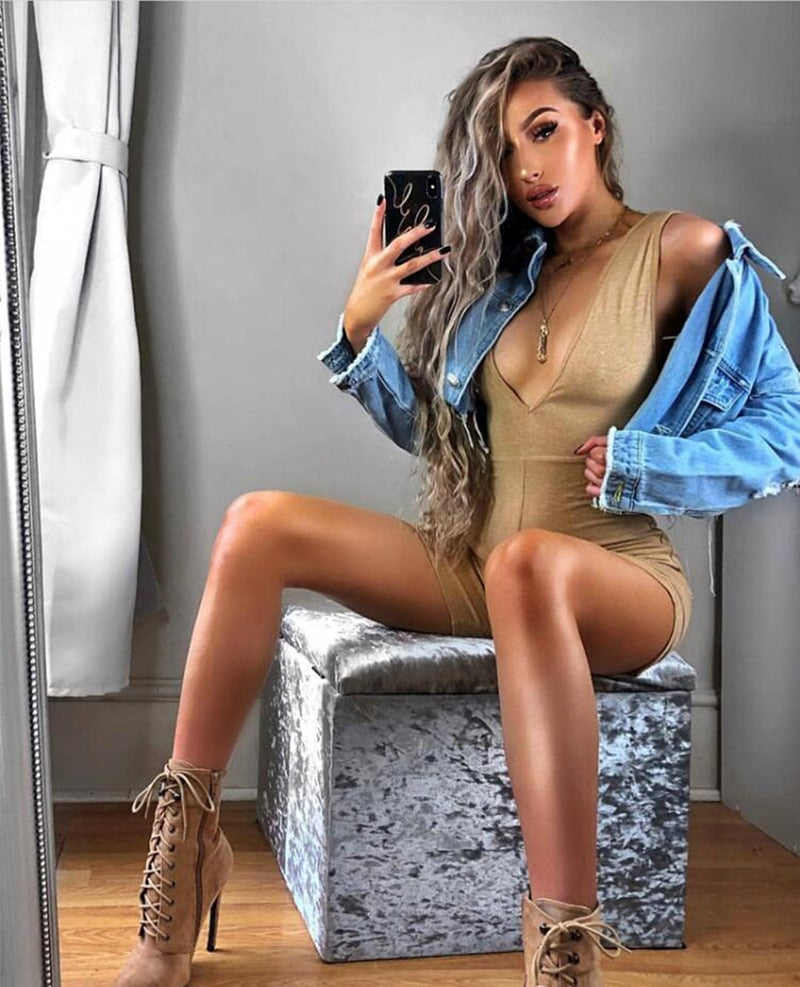 "Down 4 Whateva" Biker Short Romper - Black or Beige