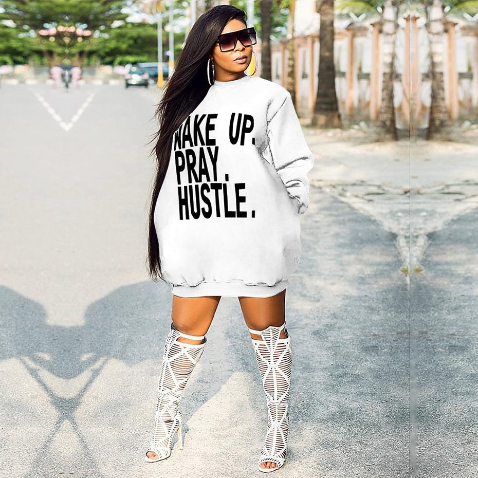 "Wake Up, Pray, Hustle." Sweatshirt Dress - 3 Color Options
